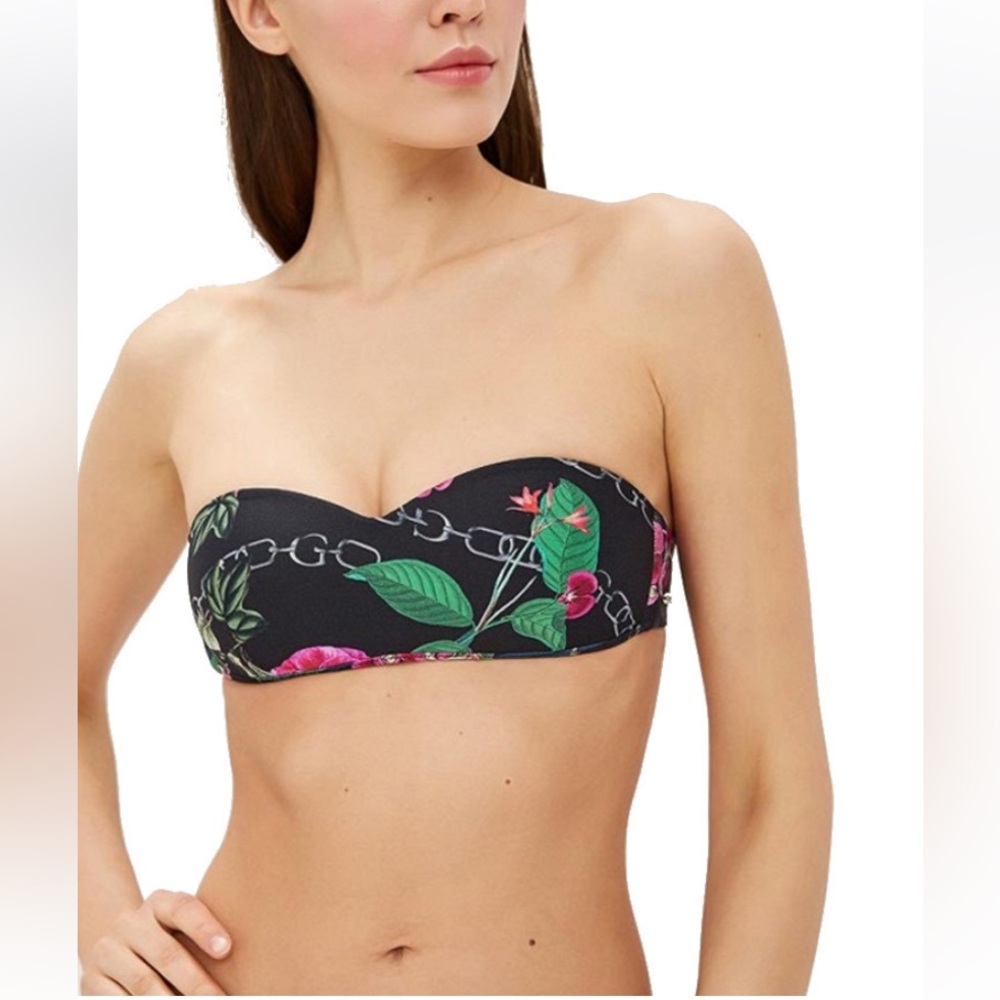 Guess Black Bikini Top Band With Flower Print